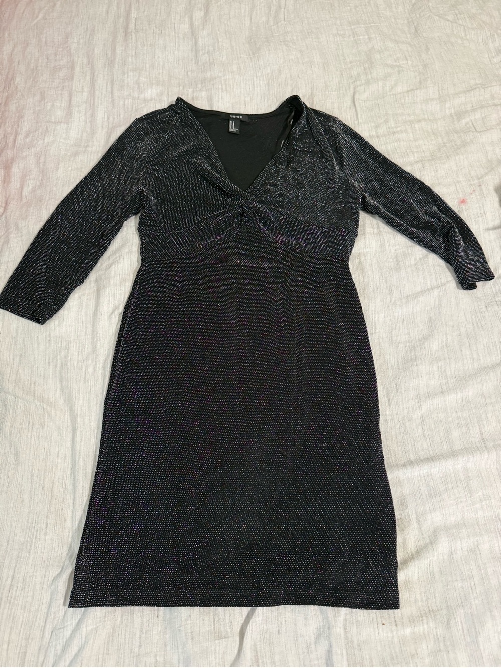 Forever 21 Black Sparkle V-Neck Midi Dress